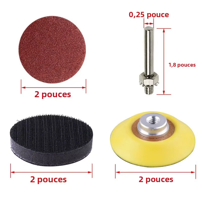 100 pièces 50mm 2 pouces disque de ponceuse disques abrasifs 80-3000 papier grain avec plaque de tampon de polissage