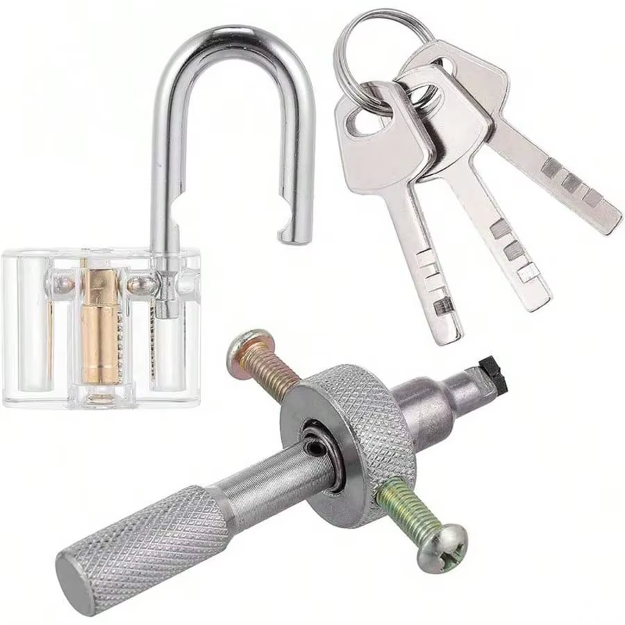 Kit de formation professionnel pour serruriers, cadenas transparent avec outil de crochetage 2-en-1 pour la pratique du crochetage, utilisation légale uniquement