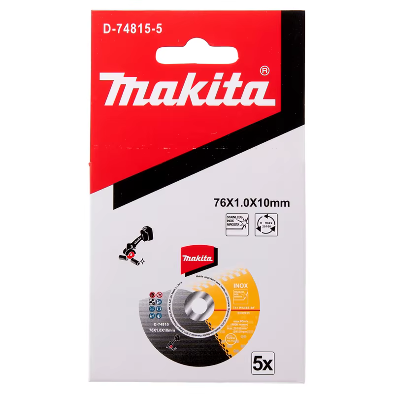 MAKITA Roue à tronçonner D-74815-5 76x10mm en acier inoxydable 5 pièces WA60T Scie à lame électrique Applicable à DMC300