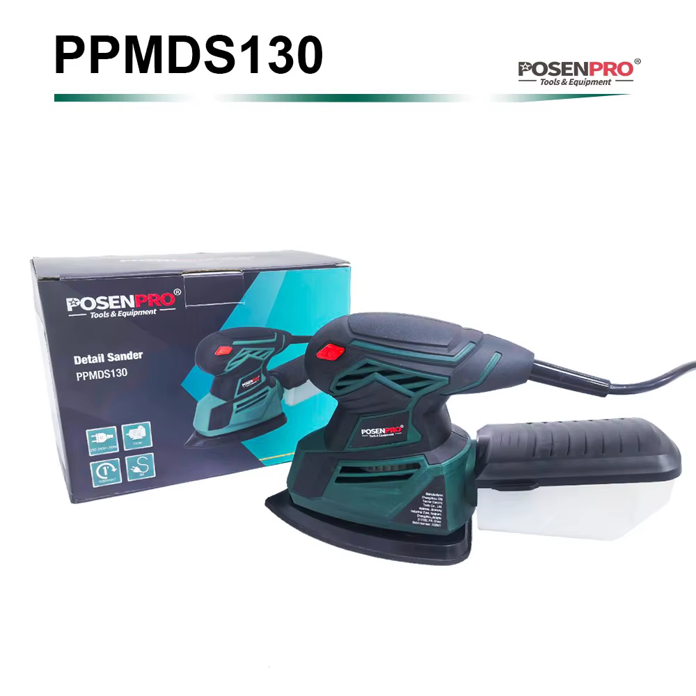 Ponceuse électrique multi-détails 130W avec port d'extraction de poussière et 12 feuilles de papier de ponçage pour la décoration intérieure et le traitement du mobilier