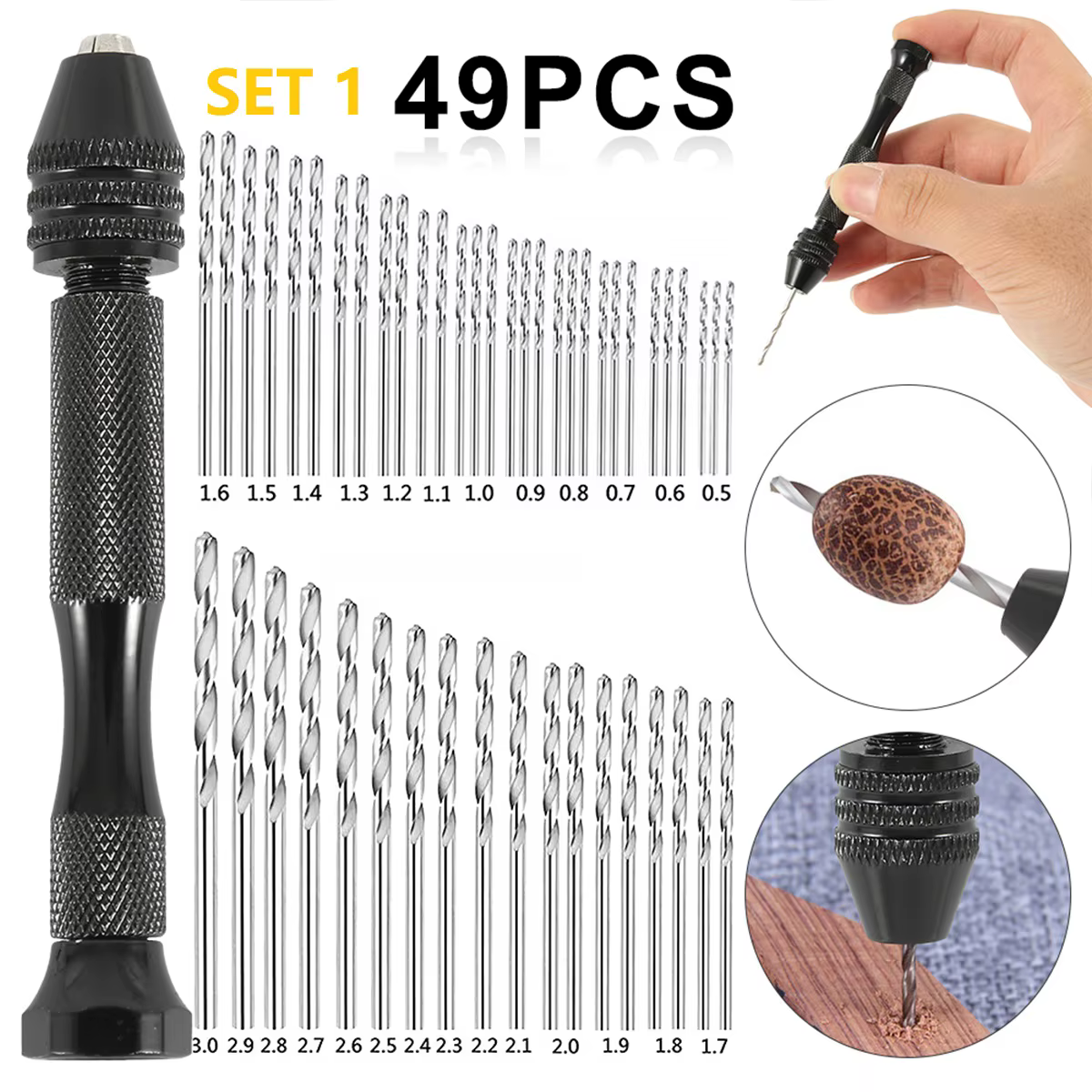 49 pièces/ensemble foret d'étau à broche de précision 0.2-3.0mm jeu de forets à main torsadés pour bricolage outil de