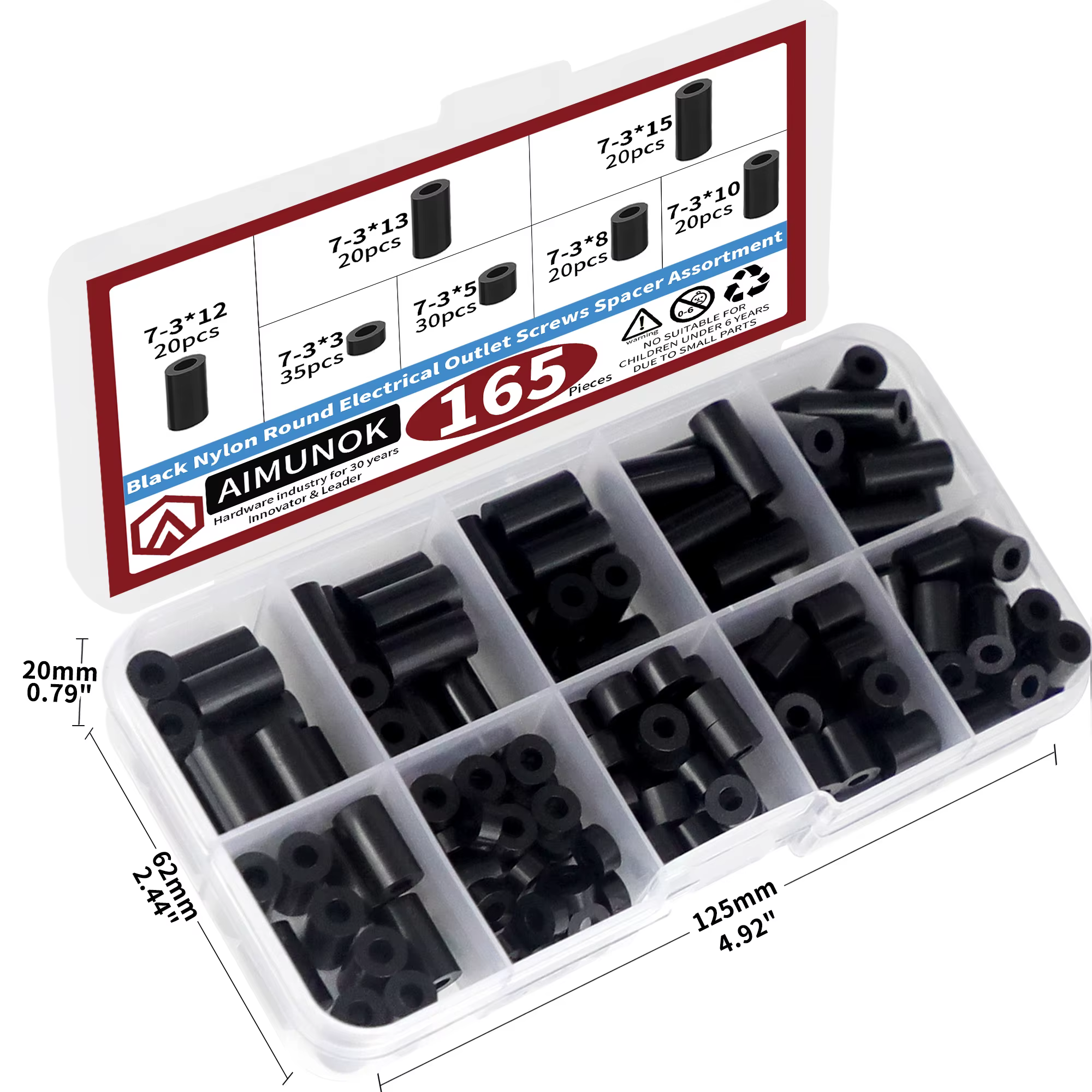 Kit d'assortiment d'entretoises rondes en Nylon noir
