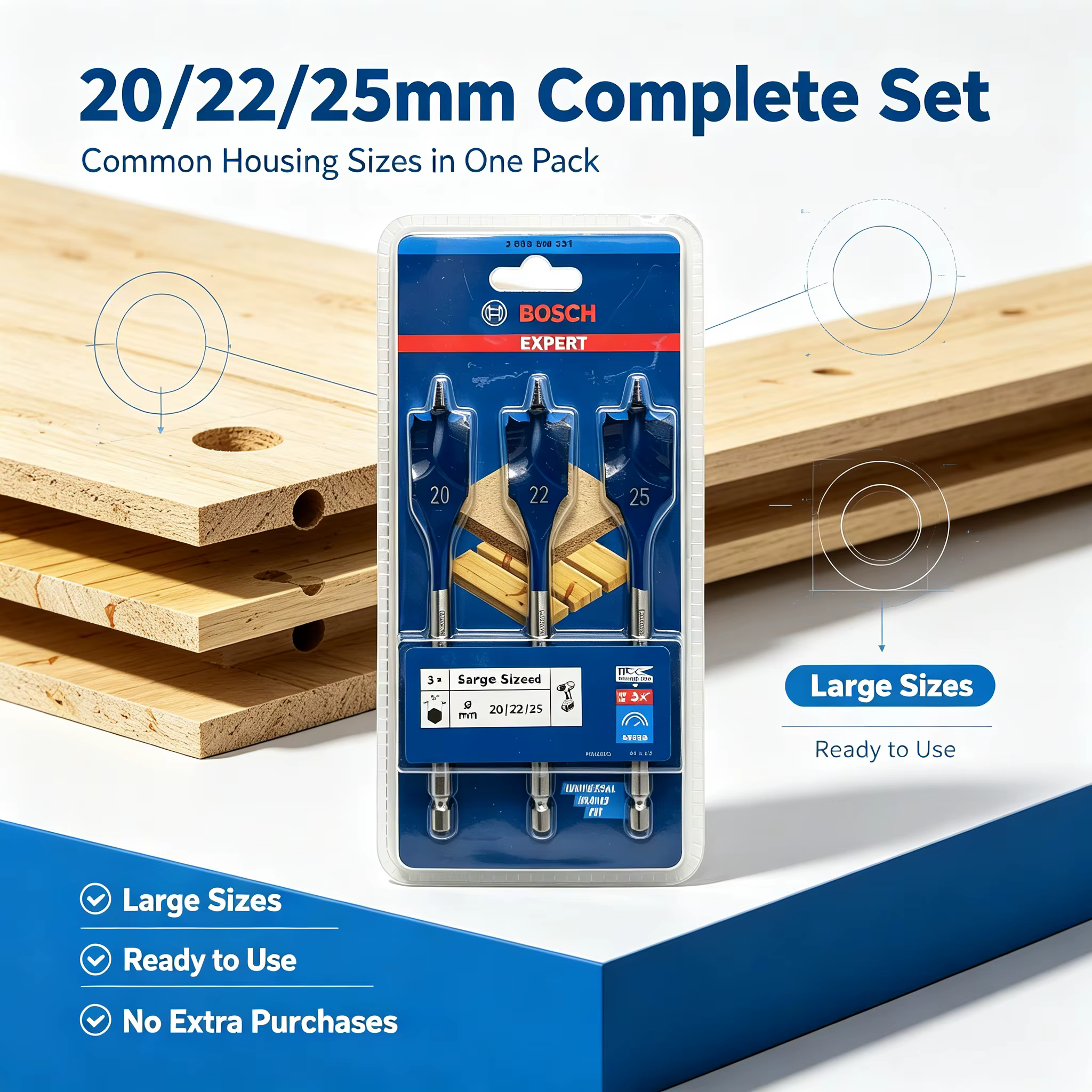 BOSCH 2608900331 EXPERT Self Cut Speed Spade Drill Bit Set 3pcs Fast Rough Drilling Softwood