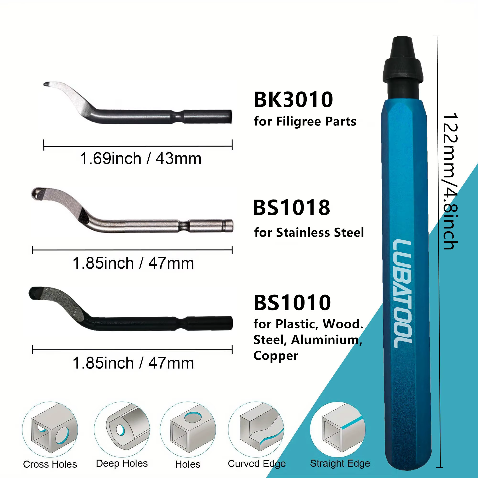 LUBATOOL Outil d'ébavurage avec 11 lames en acier HSS