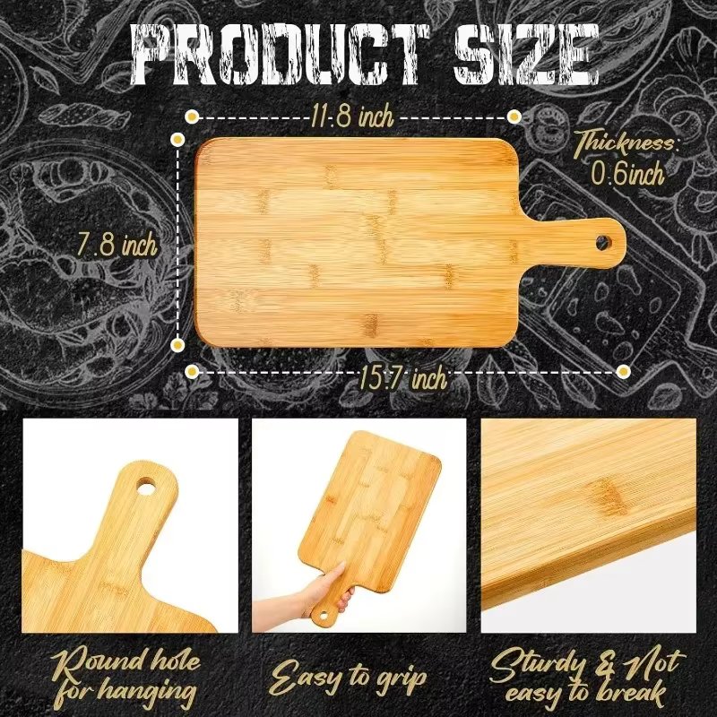 Planche à découper en bambou avec poignée, grande planche de service en bois, planches à découper de cuisine, planche à charcuterie pour Pizza, légumes, viande