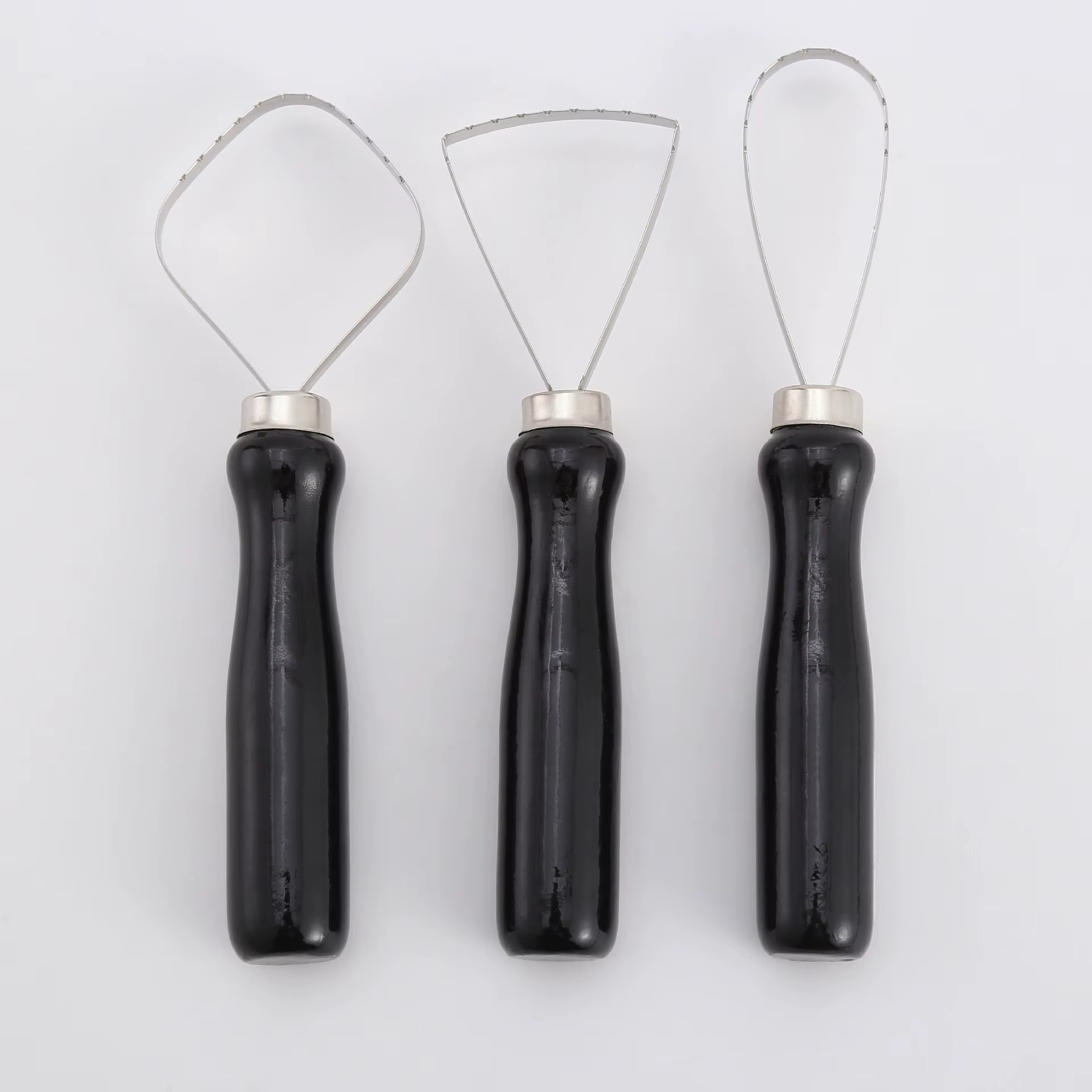 Outil de boucle d'argile, Sculpture d'argile de poterie, ensemble d'outils de boucle d'argile, Sculpture d'argile de poterie en bois, outil à grande boucle avec fil plat en acier 3 pièces