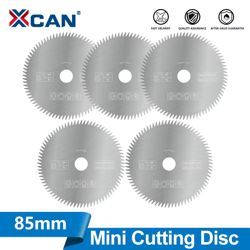 XCAN 1/3/5 pièces 85mm Mini lame de scie circulaire alésage 10/15mm 80 dents disque de coupe en acier inoxydable outils électriques accessoires