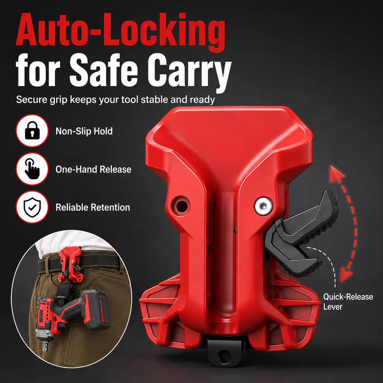 Clip de ceinture auto-serrant pour porte-outils