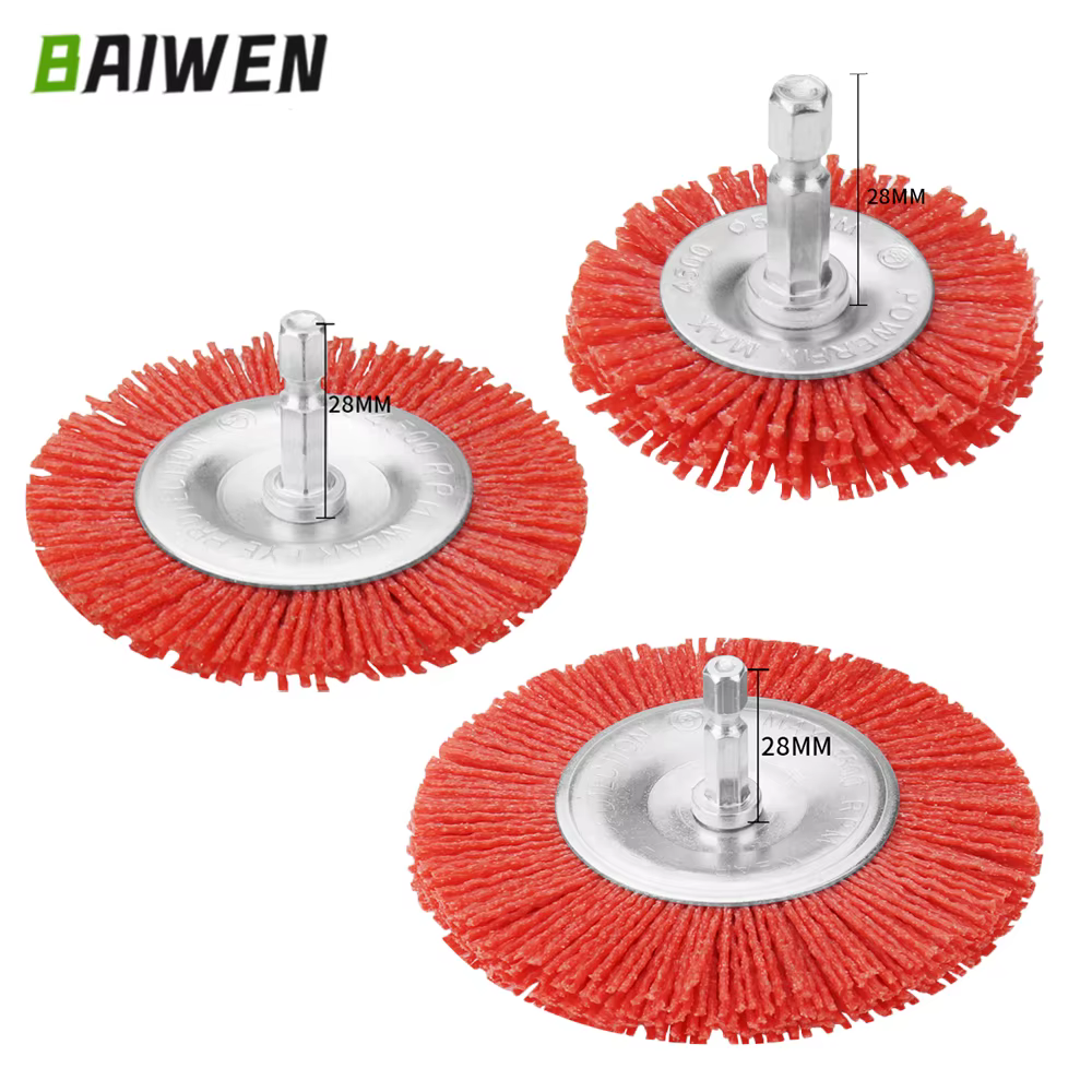 Brosse plate en Nylon, roue métallique Abrasive pour perceuse