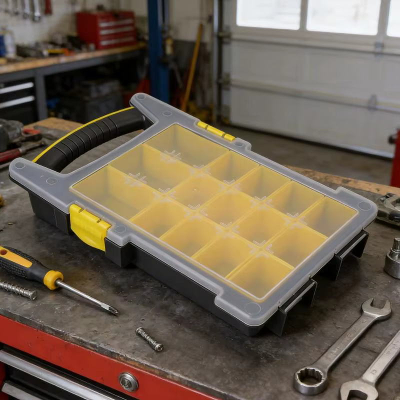 Boîte à outils en plastique robuste à 14 compartiments