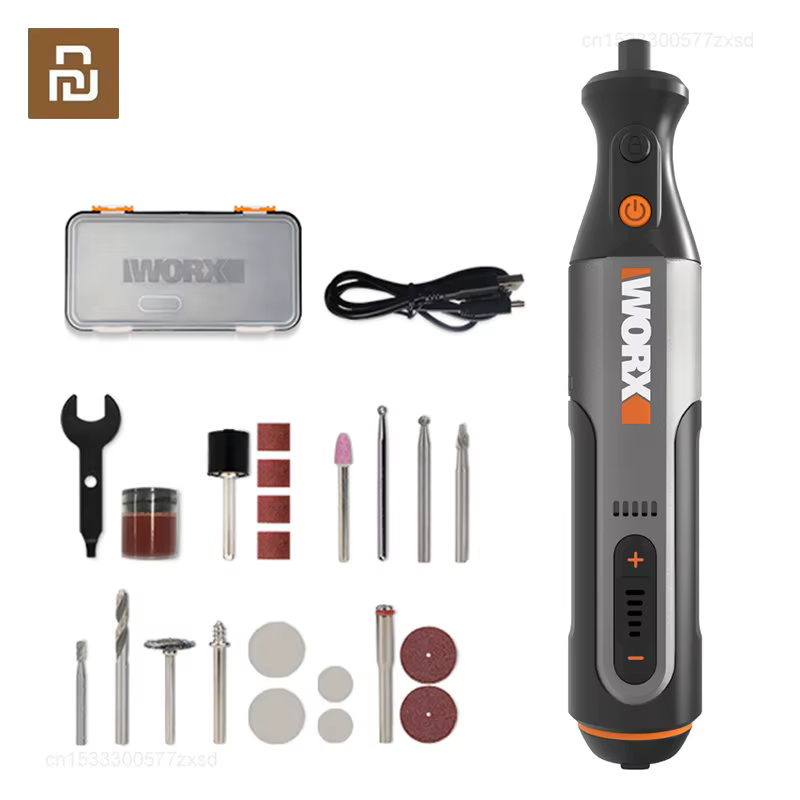 Worx 8V outil rotatif WX106 Mini perceuse sans fil gravure meulage Machine de polissage chargeur USB ensemble d'outils électriques à vitesse Variable