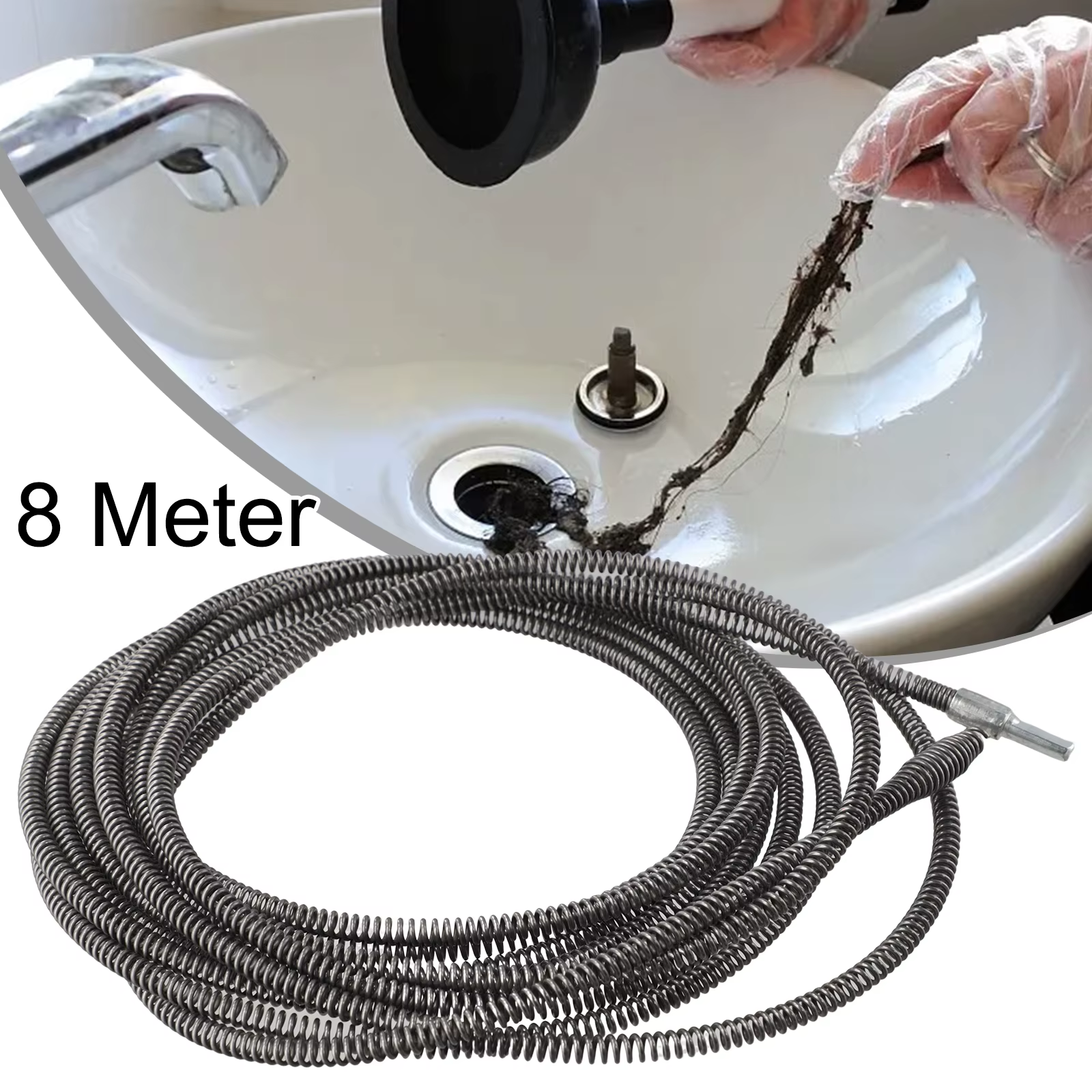 Perceuse électrique de 5/8/10 mètres, nettoyeur d'évier à ressort, outil de dragage d'égout, outil de dragage de tuyaux de plomberie de salle de bains, 1 pièce