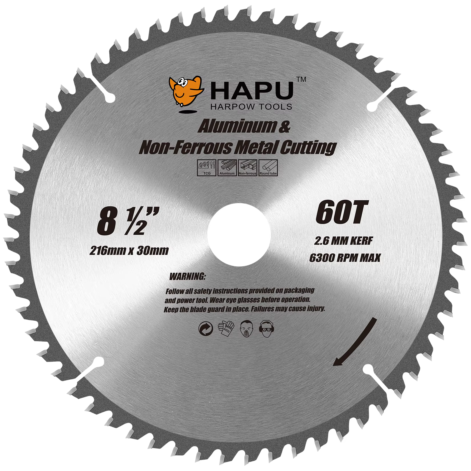 Lame de scie circulaire de coupe en aluminium de 8-1/2 pouces, lame de coupe en métal Non ferreux à 60 dents avec arbre de 30mm 2.6mm Kerf 6300 tr/min MAX