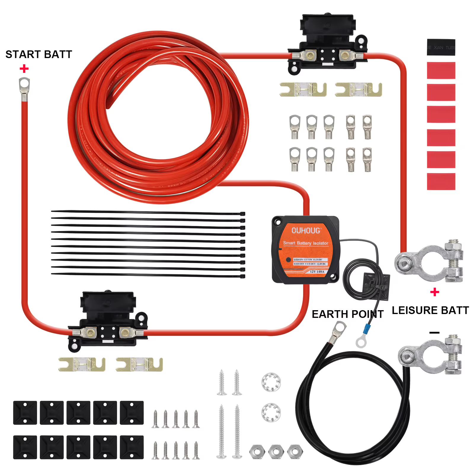 VEVOR Kit de relais de Charge divisé 12V Kit d'isolateur de batterie automatique 12V AMP VSR 110Amp pour voiture camion caravane camping-car Yacht bateaux