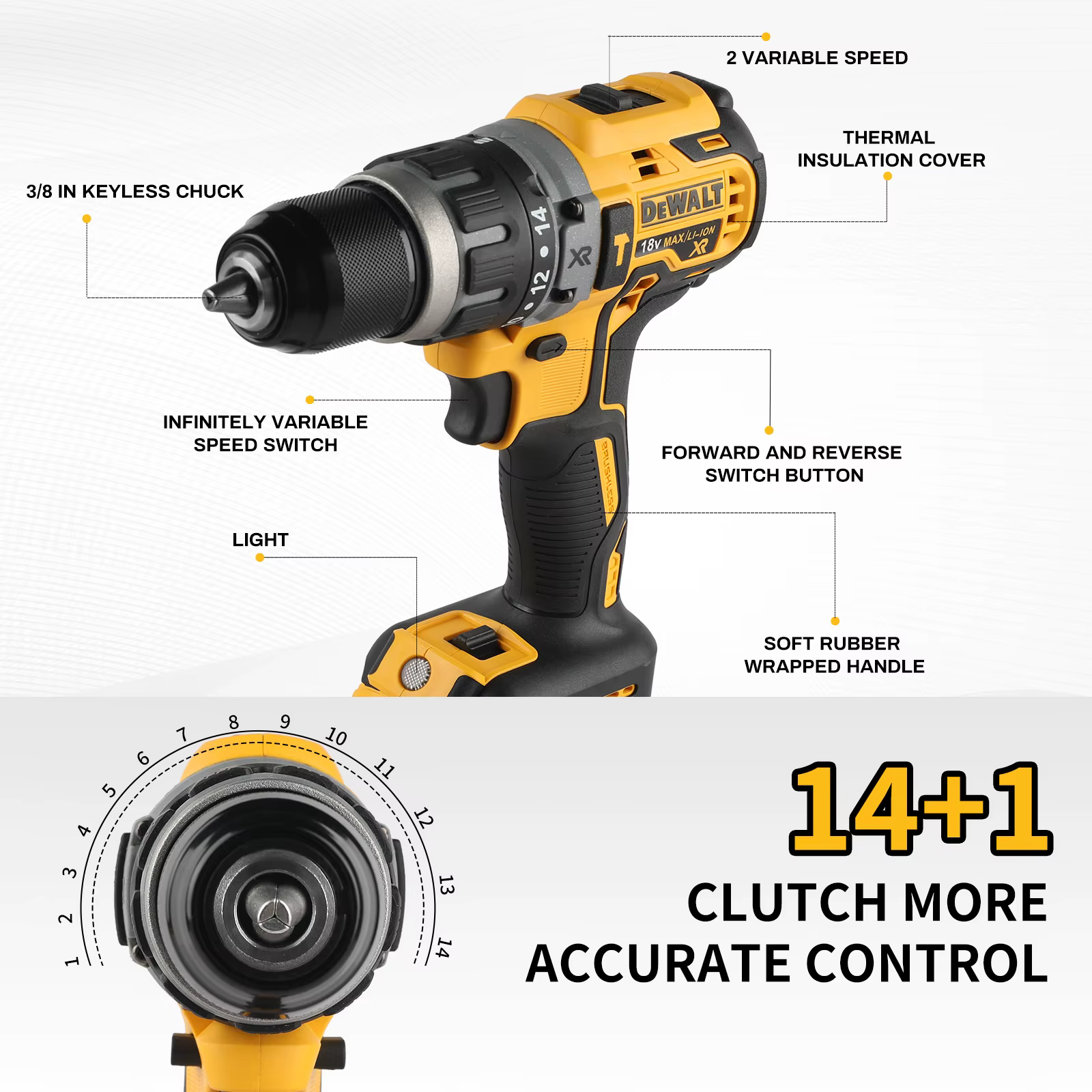 Dewalt 2000 tr/min perceuse électrique sans fil pilote sans brosse vitesse réglable
