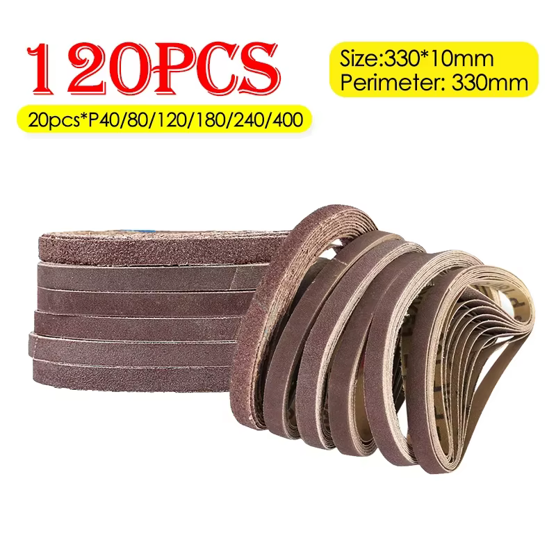 120 bandes abrasives de ponçage 330x10mm pour ponceuse à bande pneumatique 3/8 pouce