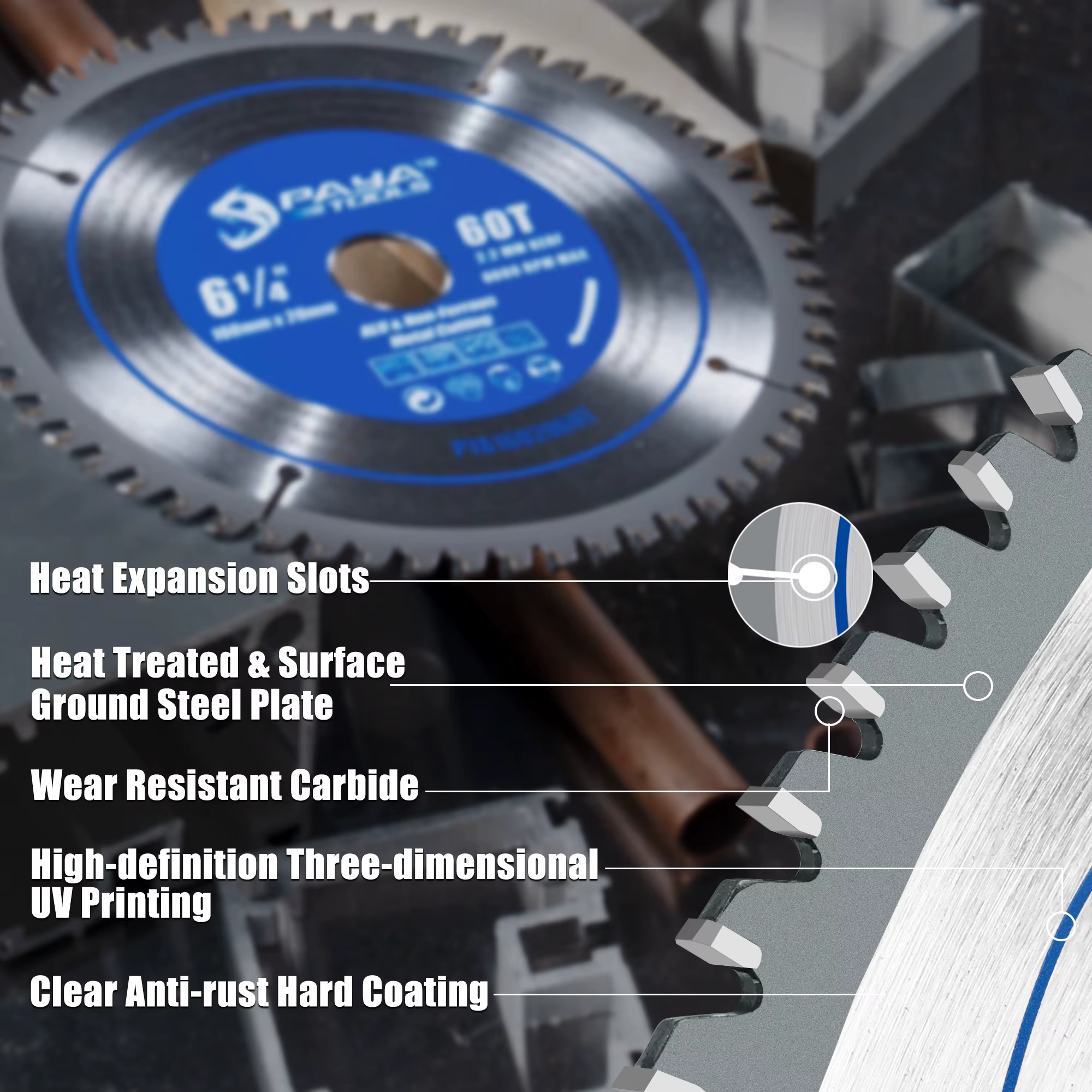 Lame de scie circulaire PAYA 6-1/4" 60T TCG pour la coupe de l'aluminium