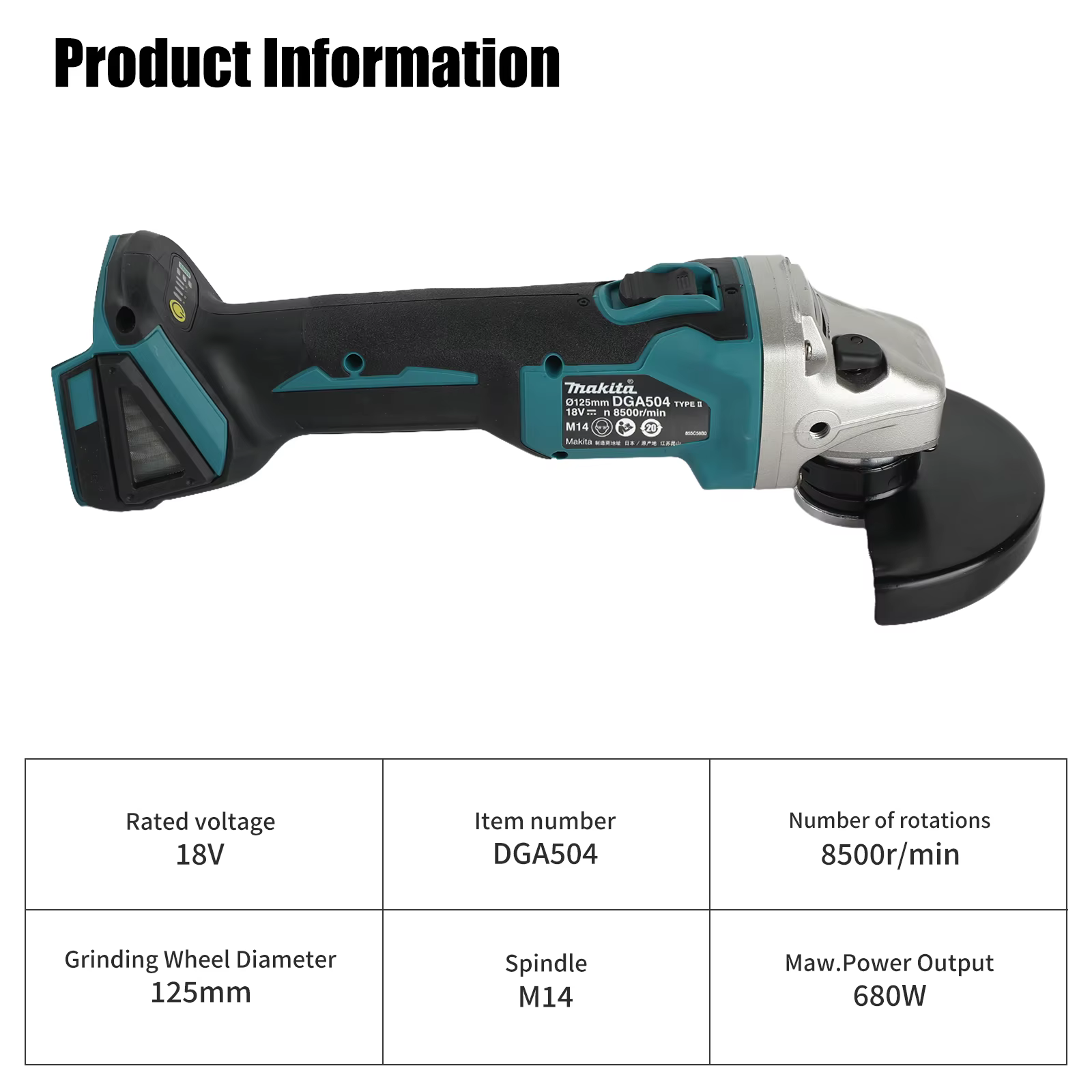 Meuleuse d'angle électrique sans balais Makita DGA504 18V au lithium 2026