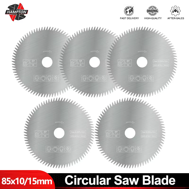 HAMPTON 1/5PCS 85mm Mini Lame de Scie Circulaire 10/15mm 80T Électrique Disque De Coupe Bois/Métal