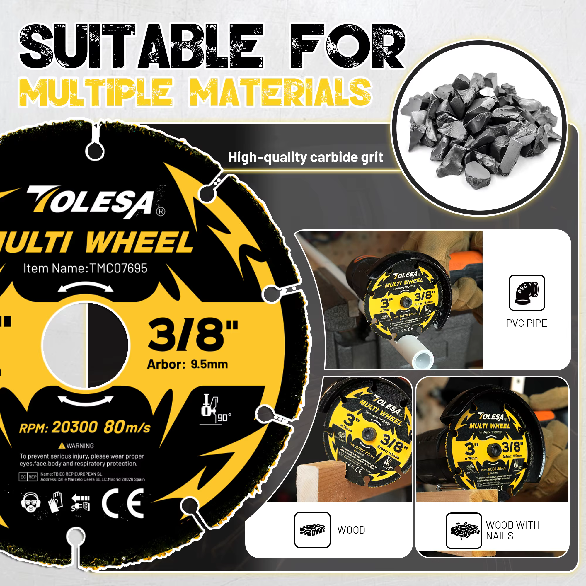 TOLESA Lot de 3 disques de coupe en carbure de 3 pouces pour meuleuse d'angle