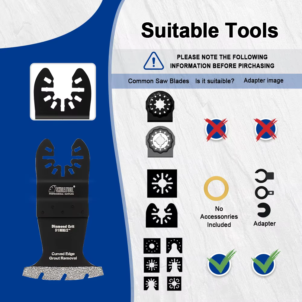 Lames de scie oscillantes diamantées SHDIATOOL 51 mm à bord incurvé