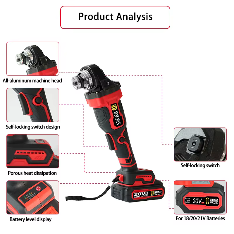 Meuleuse d'angle électrique rechargeable haute vitesse et puissante, moteur sans balais à vitesse réglable, sans fil, pour usage industriel et bricolage
