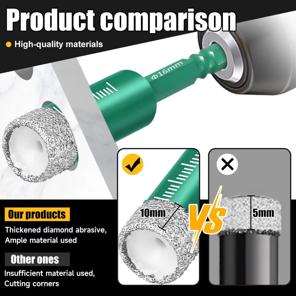 Foret diamanté 6-16 mm à queue hexagonale avec système de refroidissement intégré pour carrelage en porcelaine