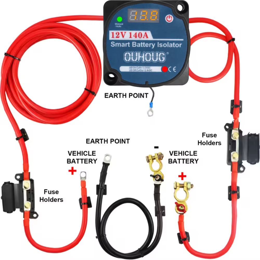 VEVOR Kit de relais de Charge divisé 12V Kit d'isolateur de batterie automatique 12V AMP VSR 110Amp pour voiture camion caravane camping-car Yacht bateaux
