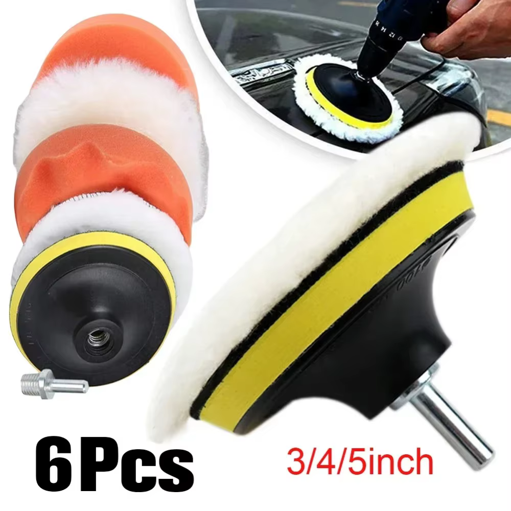 Kit de tampons de polissage pour voiture 3/4/5 pouces – Disques en laine et mousse pour perceuse