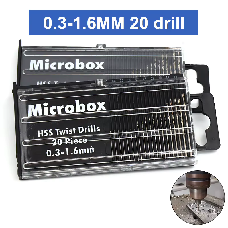 Kit d'outils de micro perçage pour le travail du bois et les circuits imprimés en PVC – Mini perceuse hélicoïdale de 20/25 pièces de 0,3-1,6 mm/0,5-3,0 mm