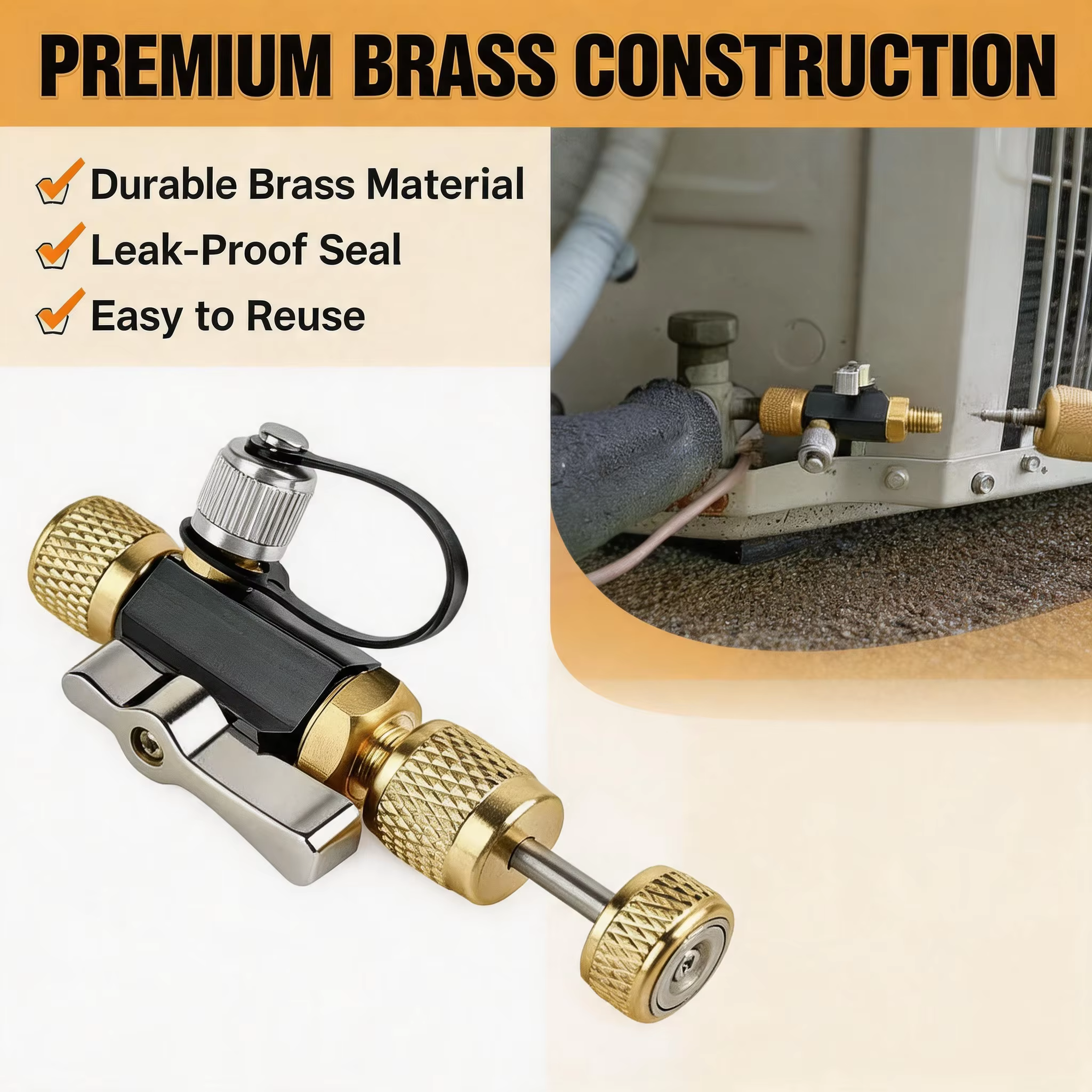 Outil de dépose de valve à double embout avec jauge de niveau pour outils CVC, outil de dépose de valve à double embout résistant à la vide pour démontage