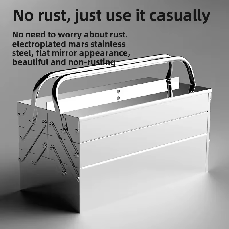 Boîte à outils en acier inoxydable pour usage industriel et domestique avec conception pliable et espace de rangement à 3 couches DC
