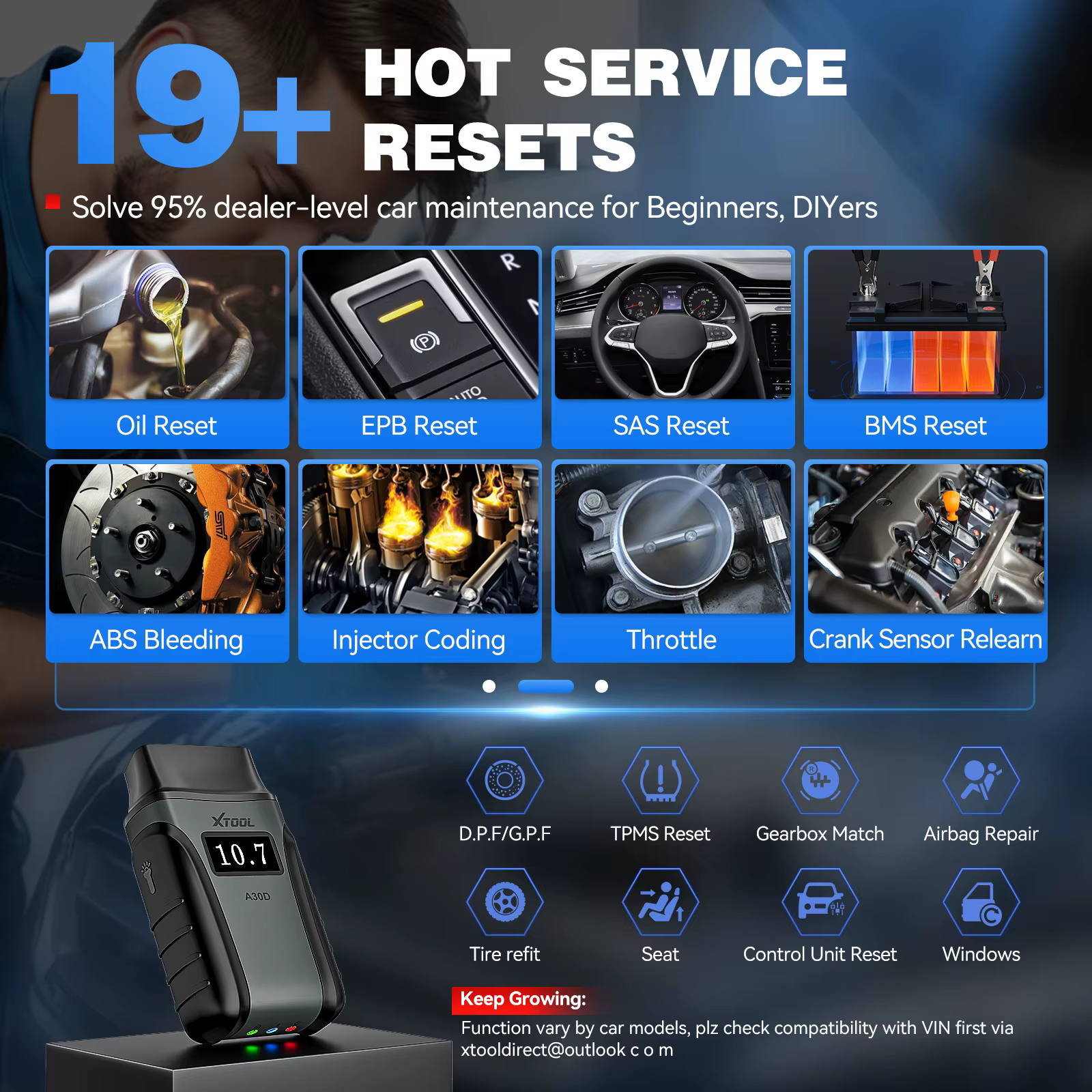 XTOOL A30D OBD2 Scanner système complet outils de Diagnostic de voiture avec 19 réinitialisation FCA Auto Auth CANFD