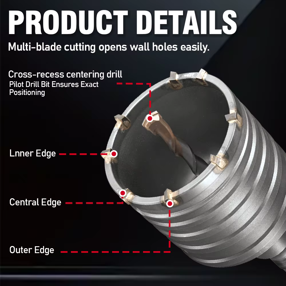 Ensemble de scies cloches pour murs en béton de 30 à 100 mm avec tige SDS Plus de 110 mm