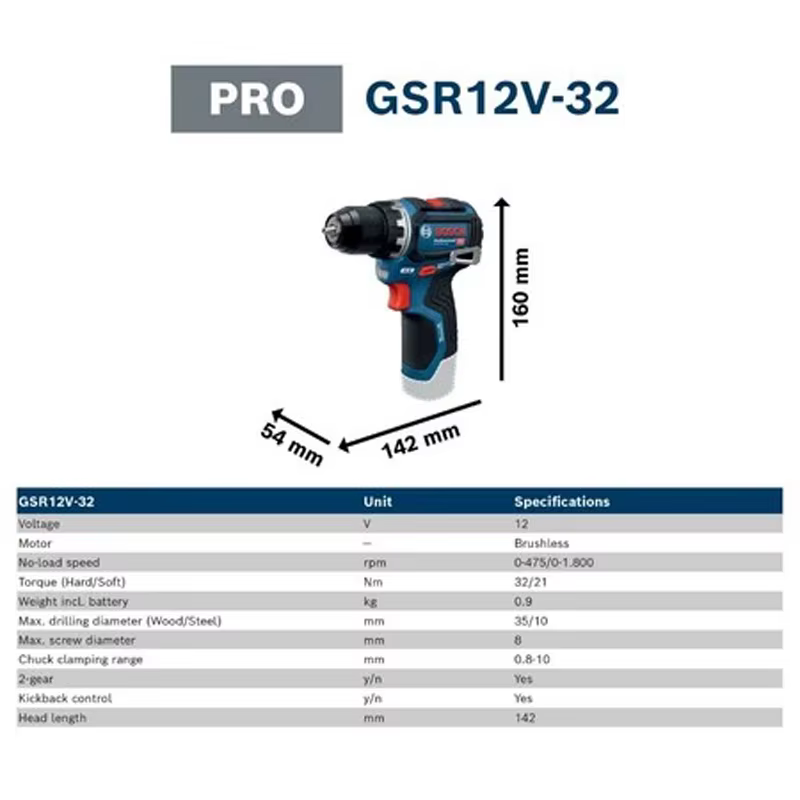 Perceuse-visseuse sans fil Bosch GSR 12V-32