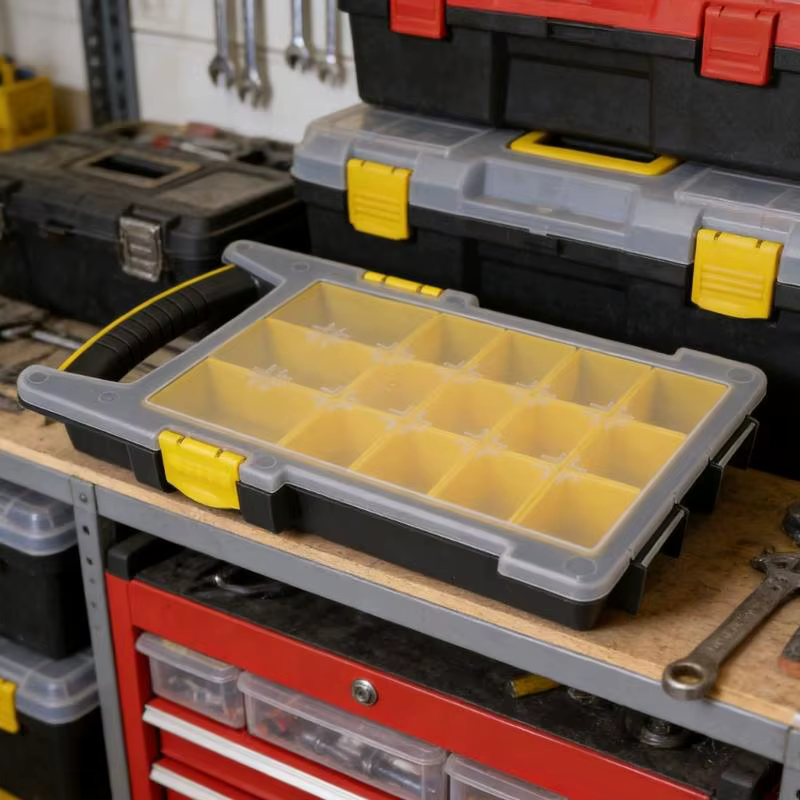 Boîte à outils en plastique robuste à 14 compartiments