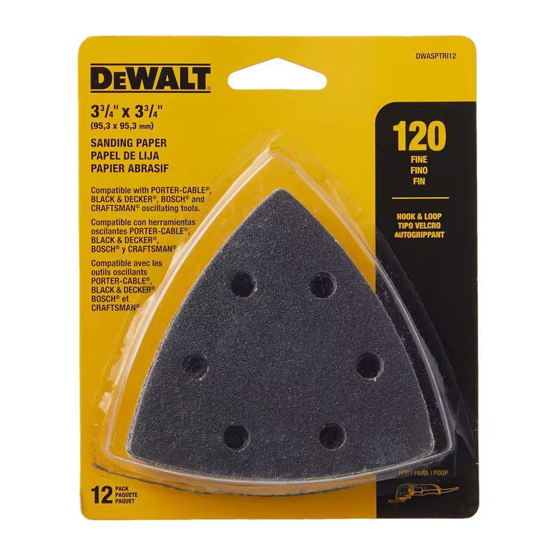 DEWALT DWASPTRI12 tampon de ponçage oscillant grain 120 paquet de 12 meulage polissage accessoires d'outils électriques durables