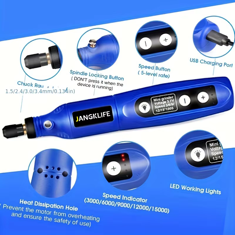JANGKLIFE USB Kit d'outils rotatifs sans fil stylo de gravure sur bois bricolage pour bijoux métal verre Mini perceuse sans fil