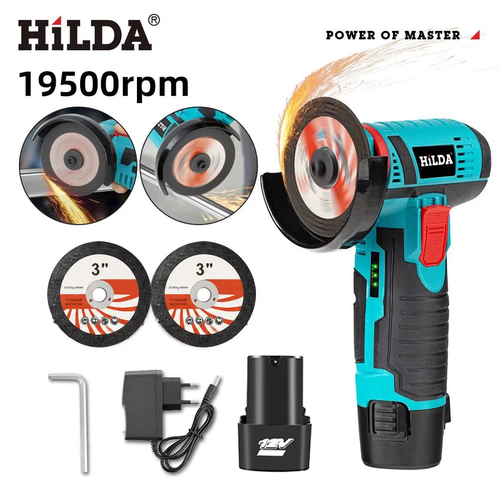 HILDA 3 pouces Mini meuleuse d'angle 12v outil électrique sans fil pour couper le polissage et le meulage du diamant
