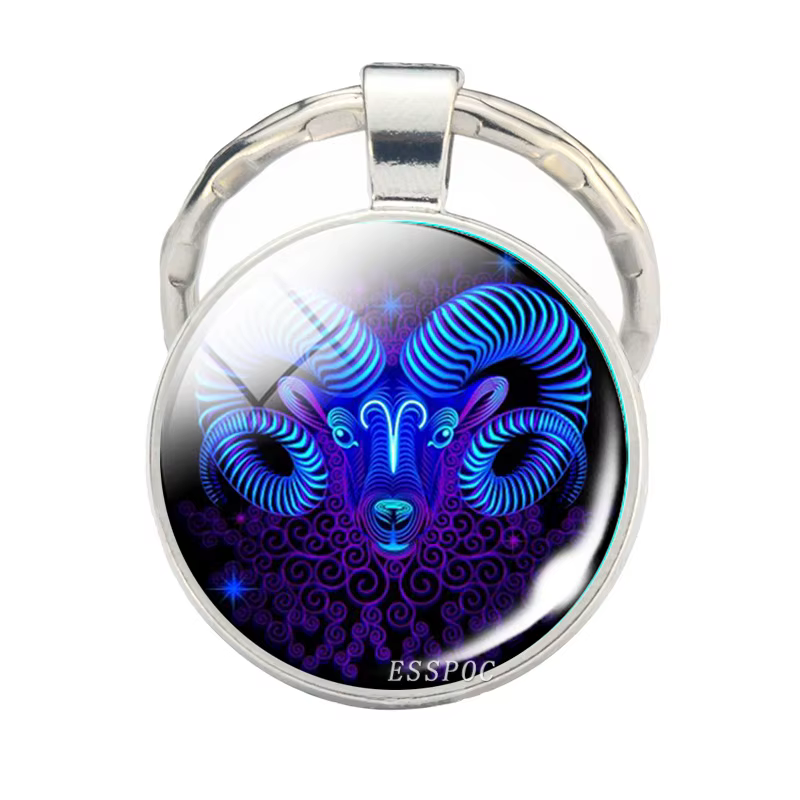 12 signes du zodiaque Scorpion Lion verre métal porte-clés femmes hommes Couples porte-clés voiture porte-clés anneaux mode astrologie cadeaux