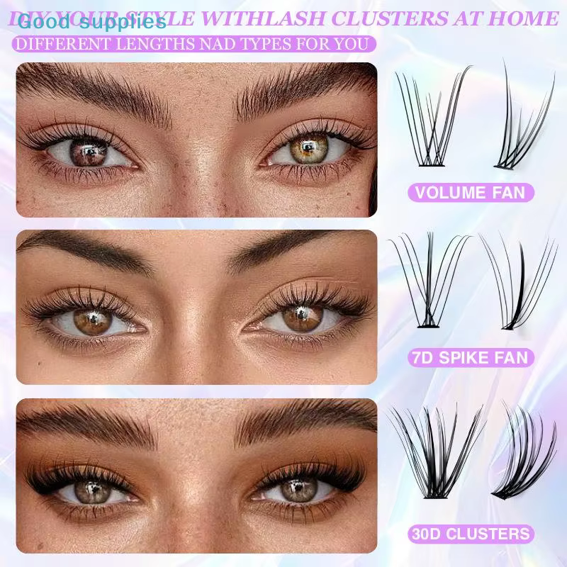 Kit d'extension de cils DIY - Clusters mixtes imperméables avec pinces à coller, cils épais, ensemble d'outils de maquillage pour extensions professionnelles