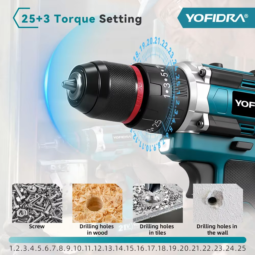 YOFIDRA – perceuse à percussion électrique sans fil 3 en 1