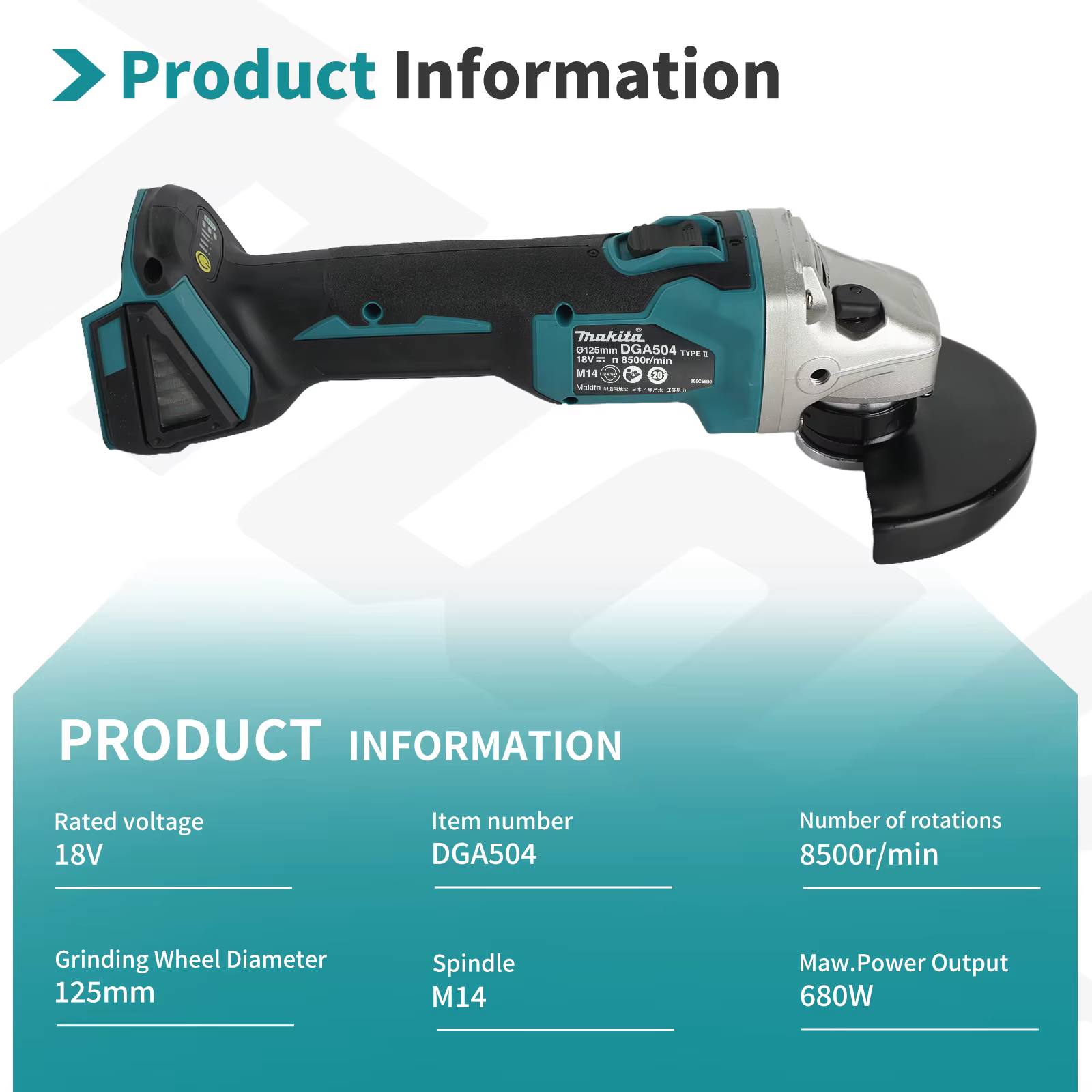Outil de découpe et de meulage multifonctionnel rechargeable sans balais Makita DGA504 18V 6.0Ah 125mm