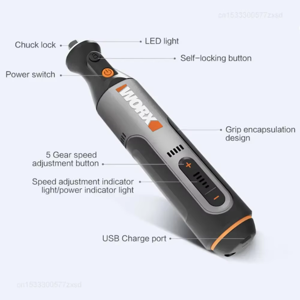 Worx WX106 outil rotatif 8V sans fil Mini perceuse gravure meulage polisseuse chargeur USB ensemble d'outils électriques à vitesse Variable