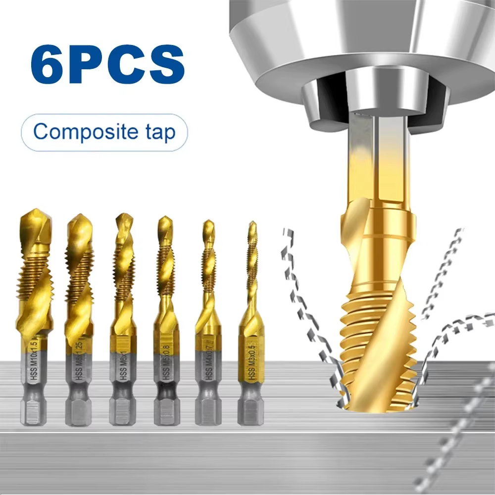 Perceuse HSS multifonctionnelle, taraudage, robinet en spirale intégré, perceuse électrique à main, outil de taraud, Machine à chanfrein, robinet Composite 6 pièces