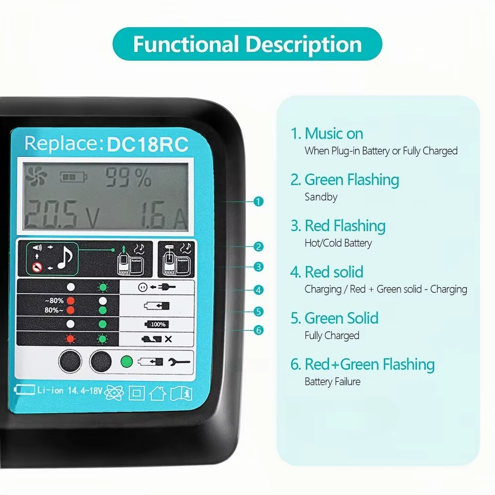 DC18RC pour Makita 18V perceuse chargeur de batterie 3A Li-ion