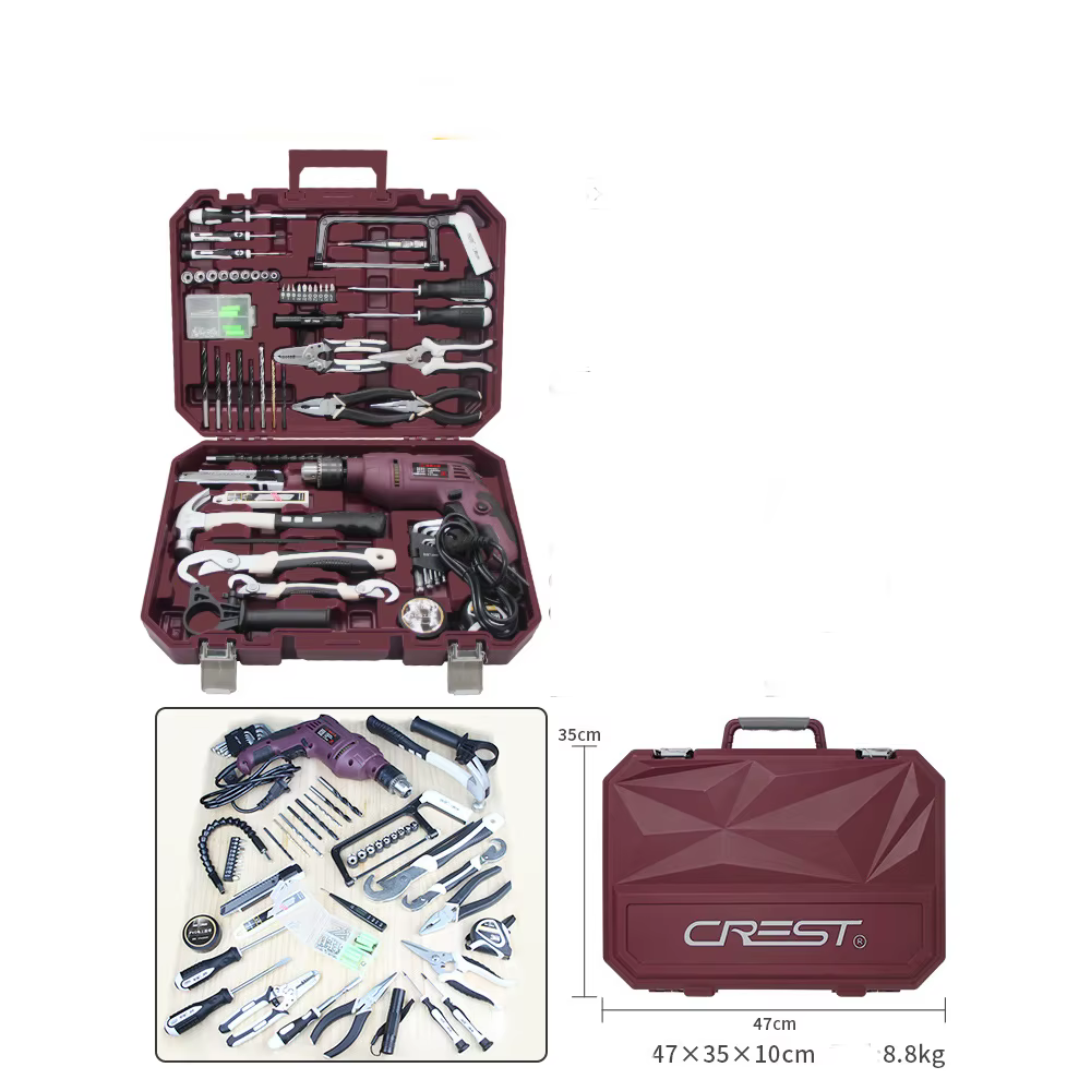 Boîte à outils polyvalente, matériel ménager, ensemble de réparation combiné d'outils manuels, boîte à outils complète de réparation à domicile, matériau en acier au carbone