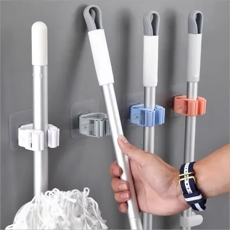 Support mural pour organisateur de vadrouille, cintre pour brosse et balai, support de rangement pour la maison, salle de bains, crochets de tuyau suspendus à aspiration, outils ménagers pour la maiso