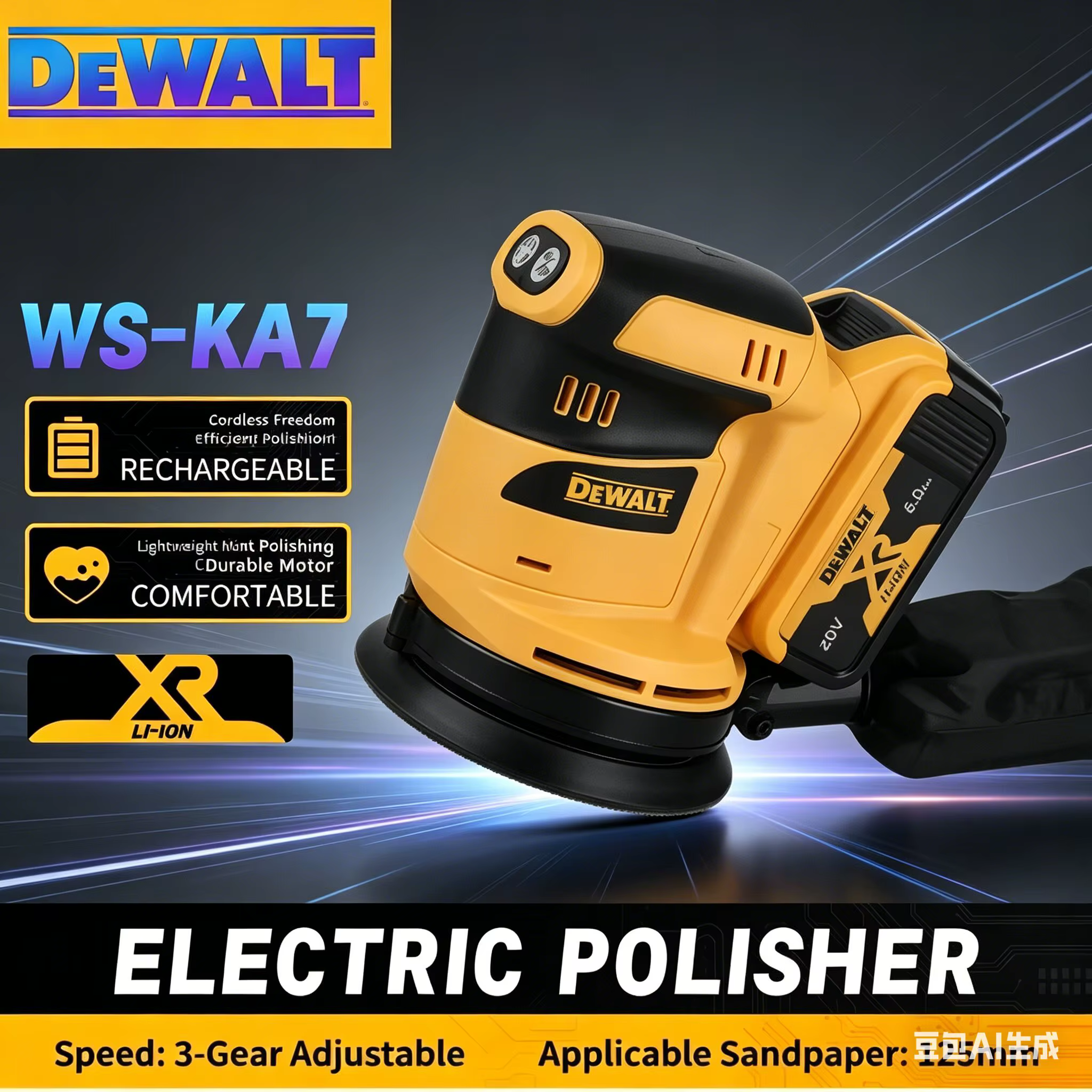 Ponceuse orbitale DEWALT 18V/20V avec aspiration des poussières pour le polissage du bois intensif dans la construction et l'atelier