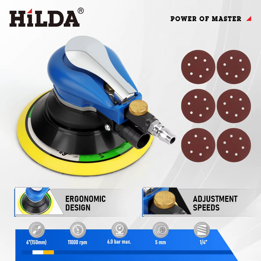 HILDA Ponceuse orbitale pneumatique prête à la poussière 150 mm